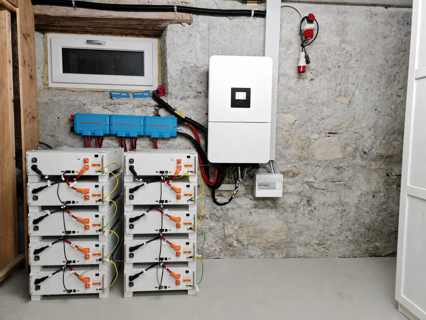 Grande sistema di accumulo con dieci moduli e inverter